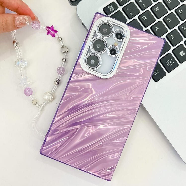 Carcasa TPU Samsung Galaxy A36 5G Textura Brillante Cadena Pulsera Película Lente (Hilo de Plumas Blancas)