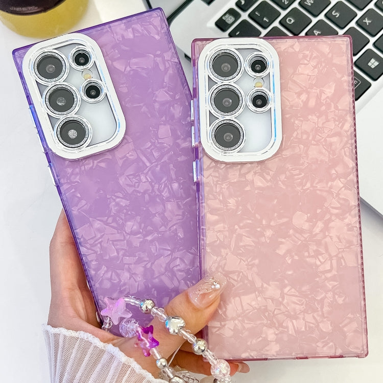 Carcasa TPU Samsung Galaxy A36 5G Textura Brillante Cadena Pulsera Película Lente (Rosa)