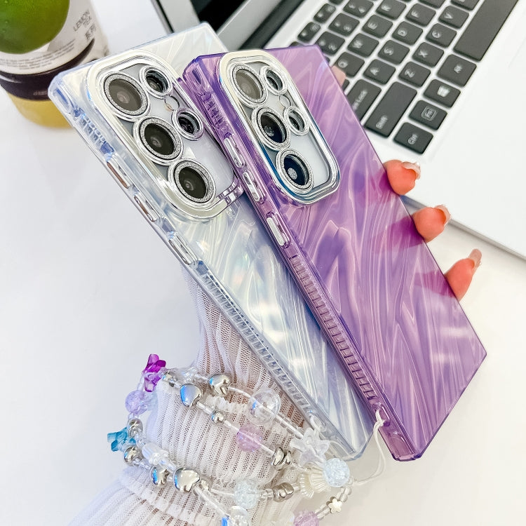 Carcasa TPU Samsung Galaxy A16 5G Textura Brillante Cadena Pulsera Película Lente (Violeta)