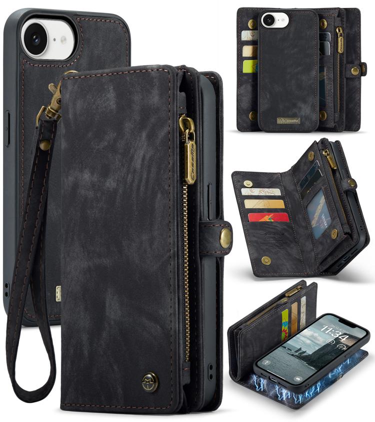 Funda de Cuero Caseme 008 para iPhone 16E Desmontable y Multifuncional (Negra)