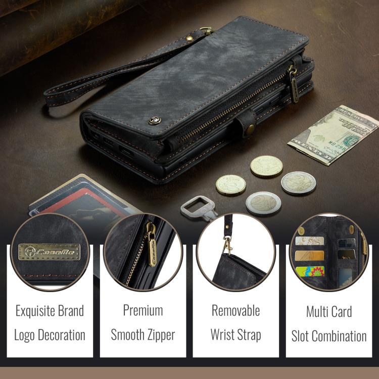 Funda de Cuero Caseme 008 para iPhone 16E Desmontable y Multifuncional (Negra)