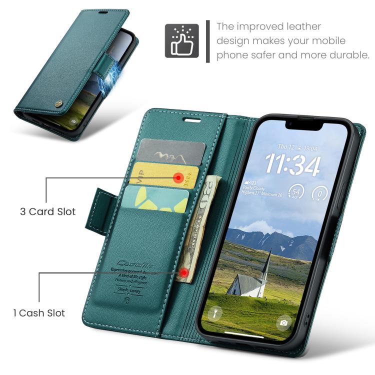 Funda para iPhone 16E Caseme 023 con Hebilla de Mariposa Textura de Lichi Antirrobo Rfid (Verde)