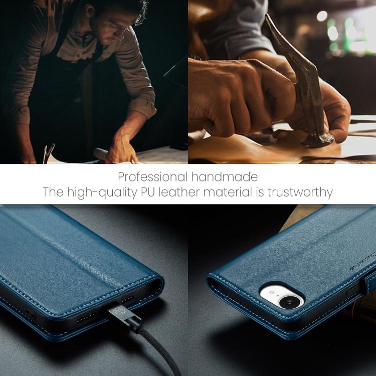 Funda para iPhone 16E Caseme 023 Hebilla de Mariposa Textura de Lichi Antirrobo Rfid (Azul)