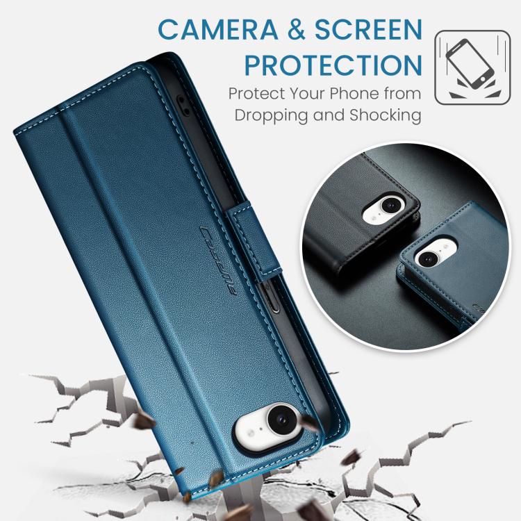 Funda para iPhone 16E Caseme 023 Hebilla de Mariposa Textura de Lichi Antirrobo Rfid (Azul)