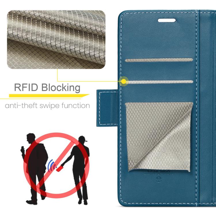 Funda para iPhone 16E Caseme 023 Hebilla de Mariposa Textura de Lichi Antirrobo Rfid (Azul)