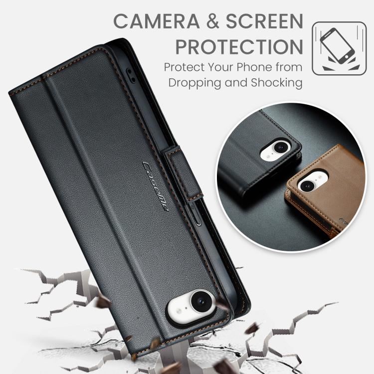 Funda para iPhone 16E Caseme 023 con Hebilla de Mariposa Textura de Lichi Antirrobo Rfid (Negro)