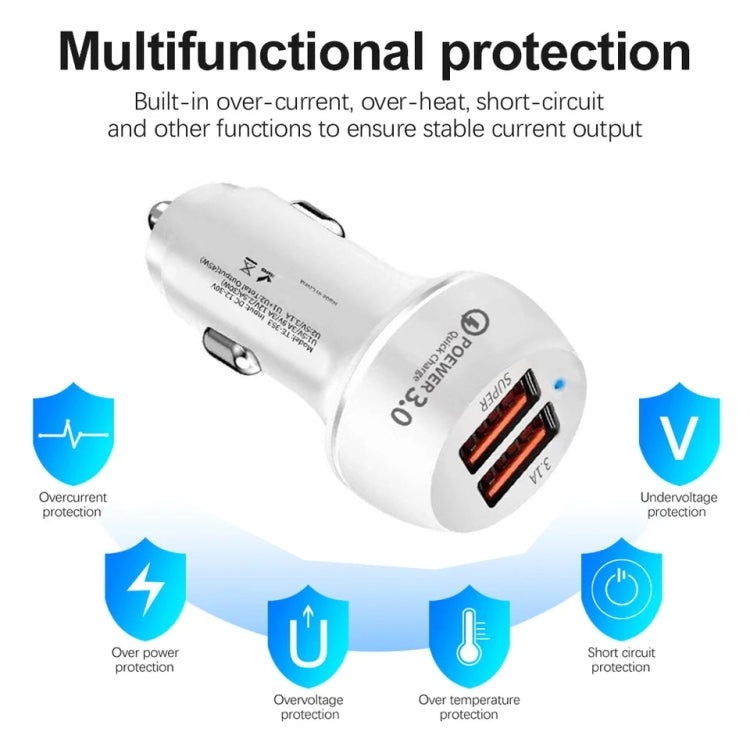 Cargador De Coche Totalmente Compatible Con Usb Qc3.0 De 45 W, 30 W Y Usb 2.0 (Blanco)