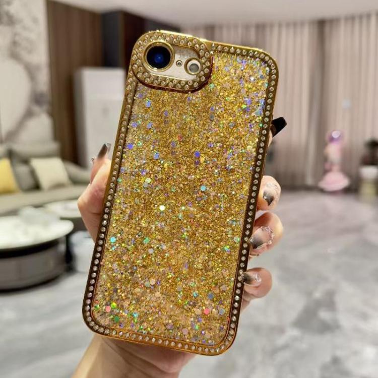 Funda de TPU con lentejuelas y diamantes brillantes para iPhone 16e (dorada)