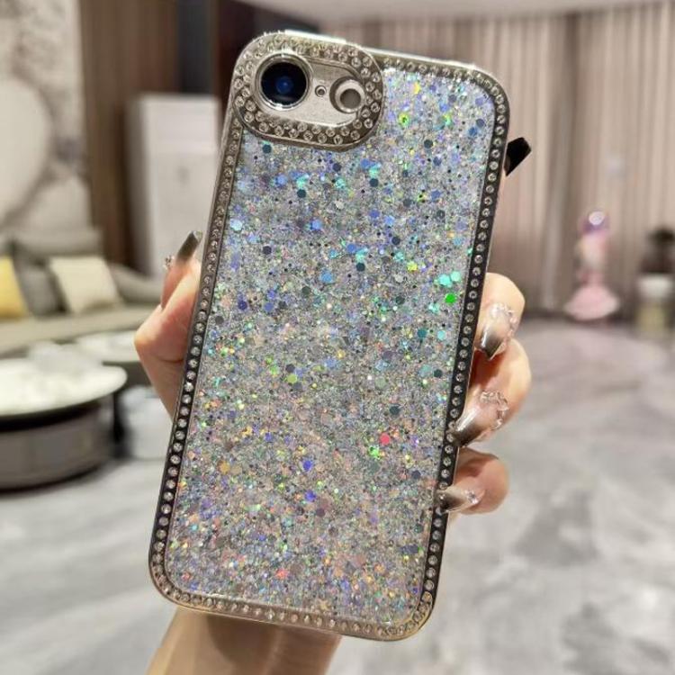 Funda de TPU con lentejuelas brillantes y diamantes para iPhone 16e (plateada)
