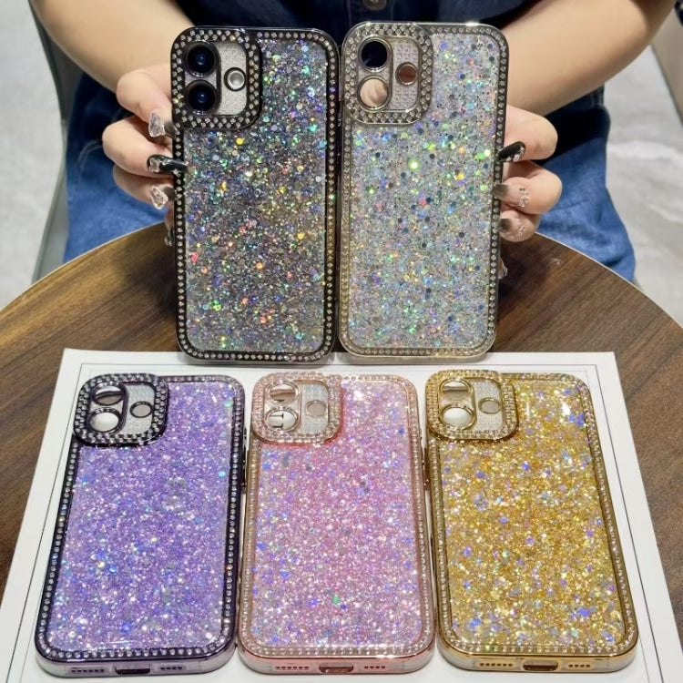 Funda de TPU con lentejuelas brillantes y diamantes para iPhone 16e (plateada)
