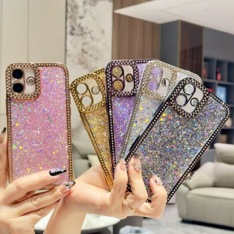Funda de TPU con lentejuelas brillantes y diamantes para iPhone 16e (plateada)
