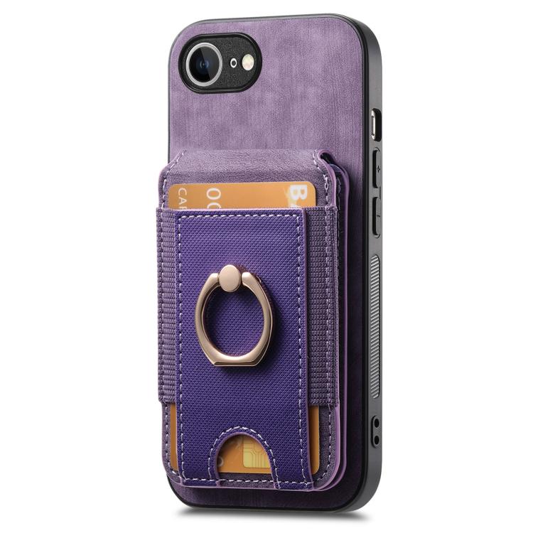 Funda de Cuero para iPhone 16E con Soporte Magnético Divisible y Estilo Retro (Morado)