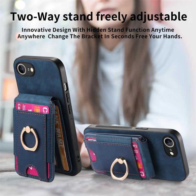 Funda de Cuero para iPhone 16E con Soporte Magnético Divisible y Estilo Retro (Azul)