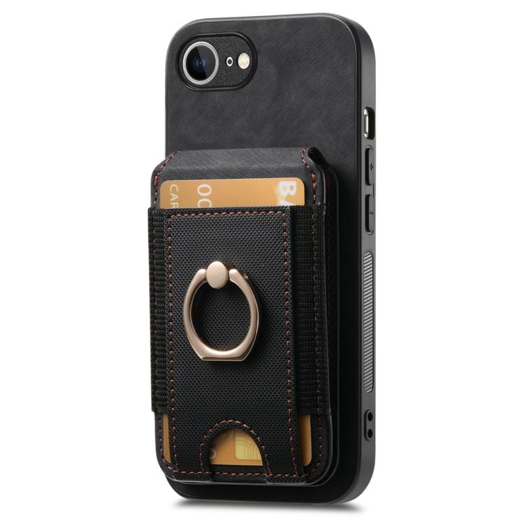 Funda de Cuero para iPhone 16E con Soporte Magnético Divisible y Estilo Retro (Negro)
