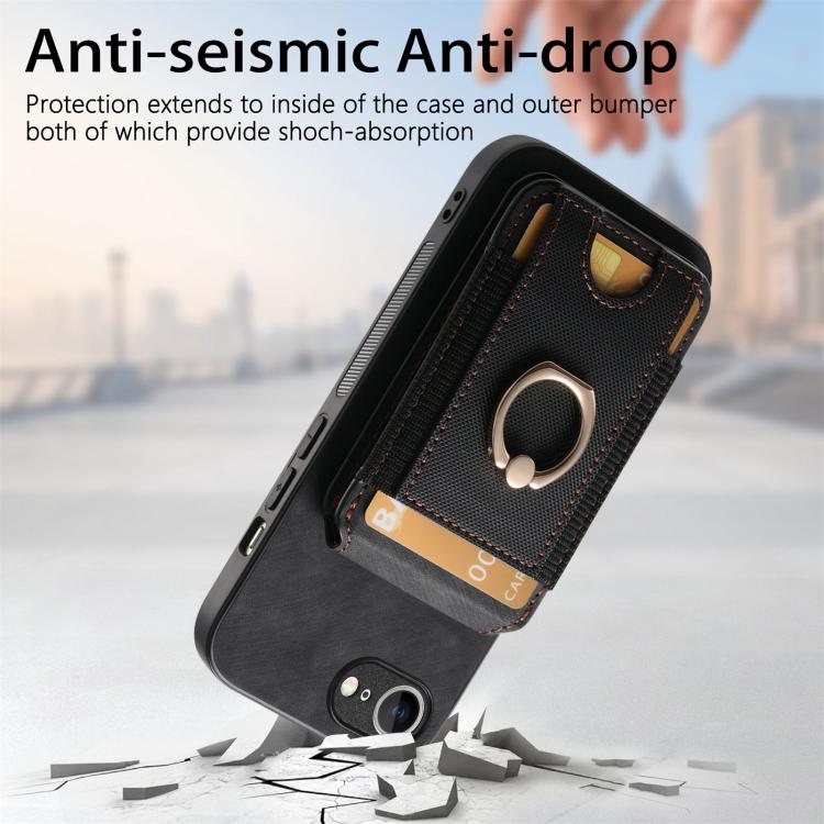 Funda de Cuero para iPhone 16E con Soporte Magnético Divisible y Estilo Retro (Negro)