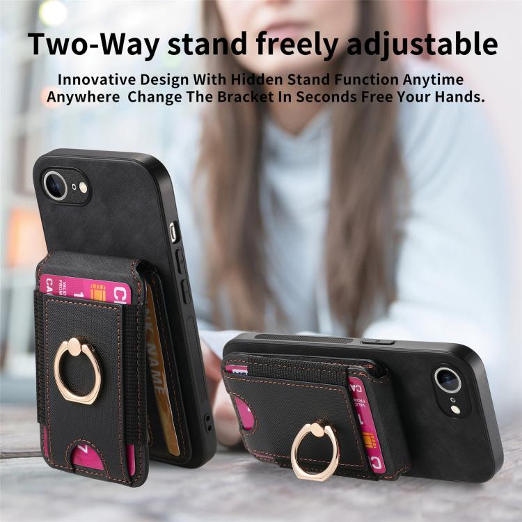 Funda de Cuero para iPhone 16E con Soporte Magnético Divisible y Estilo Retro (Negro)