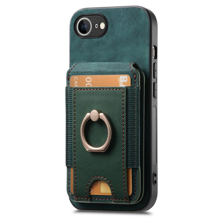 Funda de Cuero para iPhone 16E con Soporte Magnético Divisible y Estilo Retro (Verde)
