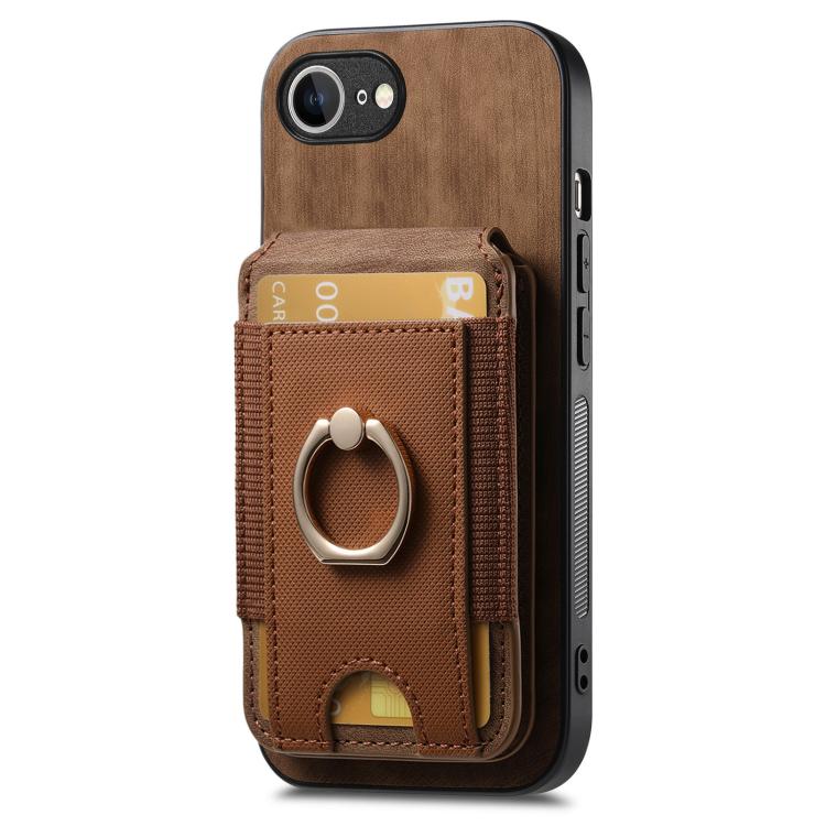 Funda de Cuero para iPhone 16E con Soporte Magnético Divisible Estilo Retro (Marrón)