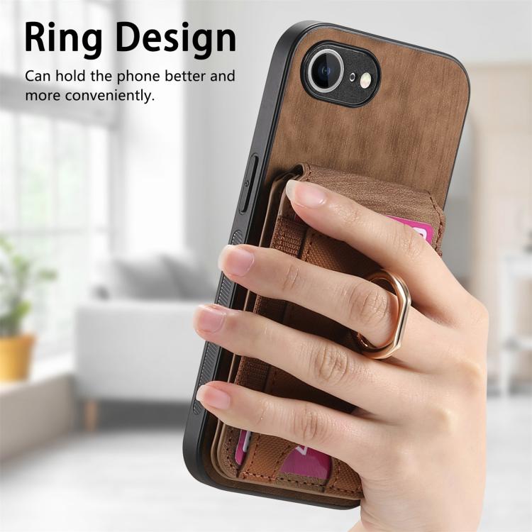 Funda de Cuero para iPhone 16E con Soporte Magnético Divisible Estilo Retro (Marrón)