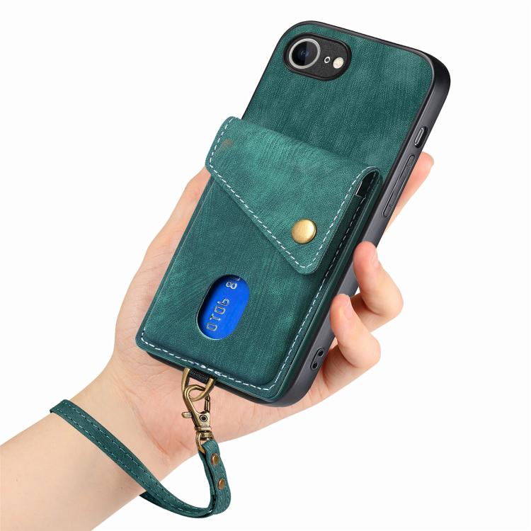 Funda Plegable de Cuero Tipo Billetera para iPhone 16E con Tarjetero y Correa (Verde)