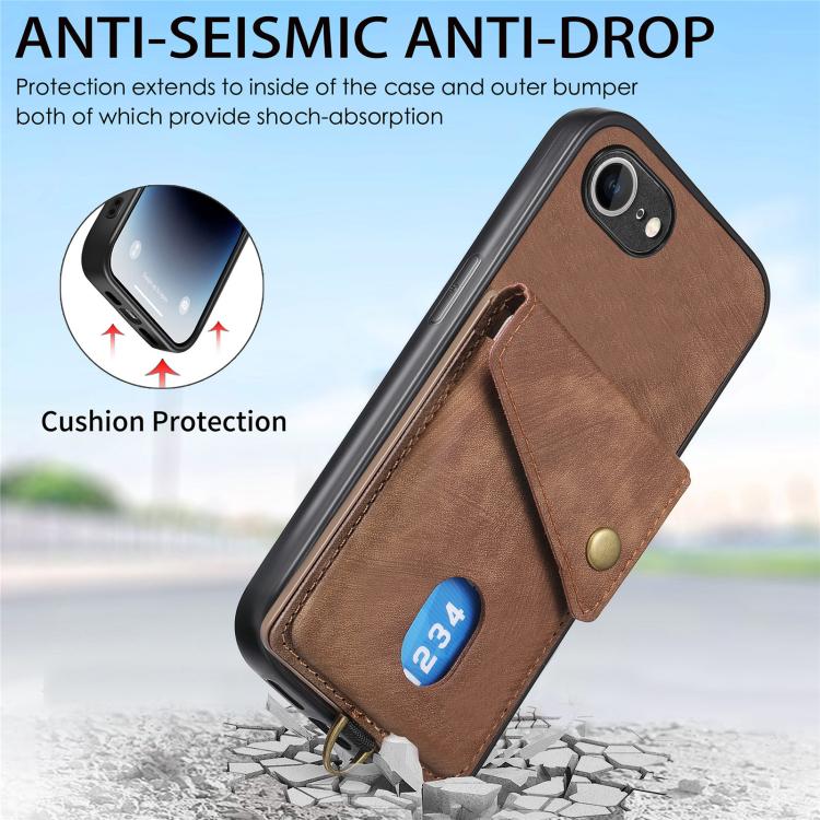 Funda plegable tipo billetera con correa para iPhone 16E (Marrón)