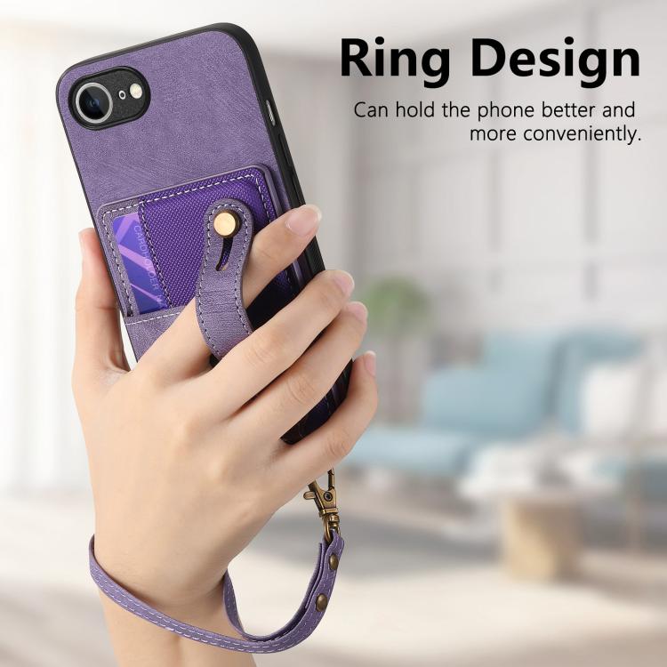 Funda de Cuero Tipo Billetera con Pulsera Cruzada Retro para iPhone 16E (Morado)