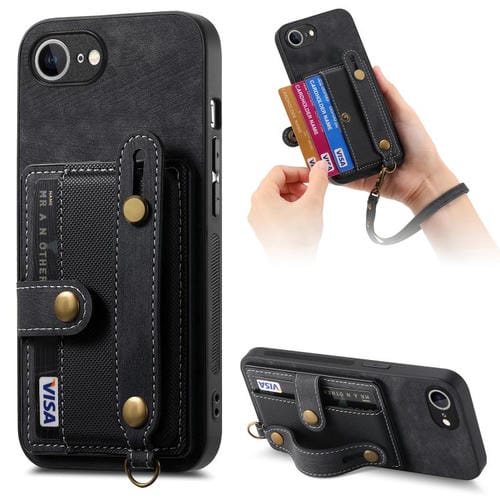 Funda Tipo Billetera Cuero con Correa Cruzada para iPhone 16E (Negro)