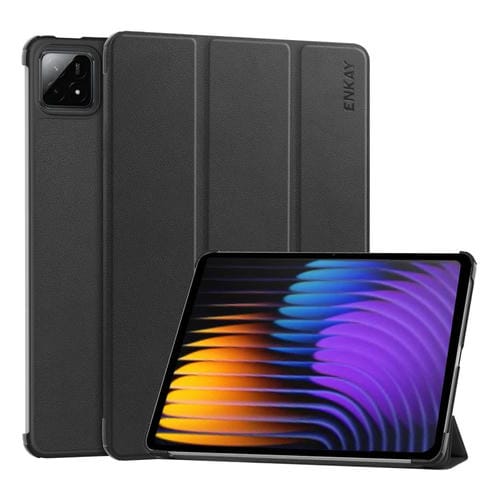 Funda de Cuero con Textura Custer de Tres Pliegues Enkay para Tableta Inteligente Xiaomi Pad 7 / 7 Pro 11.2 (Negra)