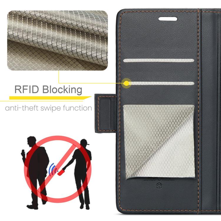 Funda de cuero antirrobo con textura de lichi y hebilla de mariposa para Samsung Galaxy Z Fold7 CaseMe 023 (negro)