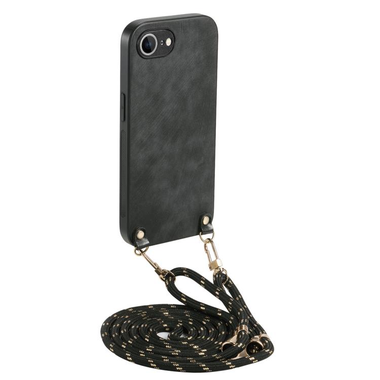Funda para iPhone 16E de Cuero Vintage con Parte Trasera de Policarbonato y Correa Cruzada (Negra)