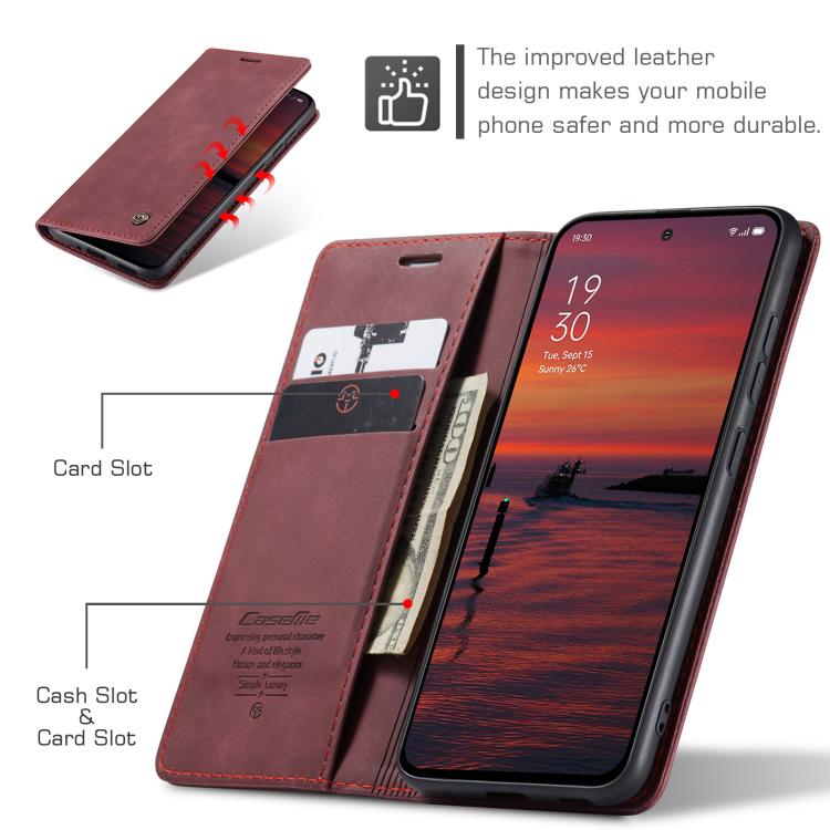 Funda de Cuero con Tapa Horizontal Multifuncional Caseme 013 para Oppo Reno13 Global (Roja)