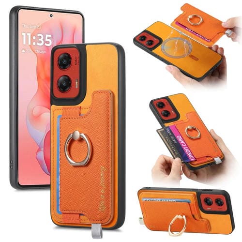 Funda para Teléfono Motorola Moto G Stylus 5G (2024) con Tarjetero y Anillo de Cuero Retro (Amarillo)