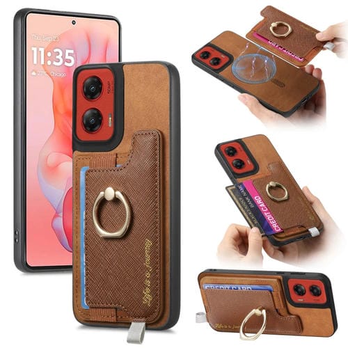 Funda para Teléfono Motorola Moto G Stylus 5G 2024 con Tarjetero y Anillo de Cuero (Marrón)