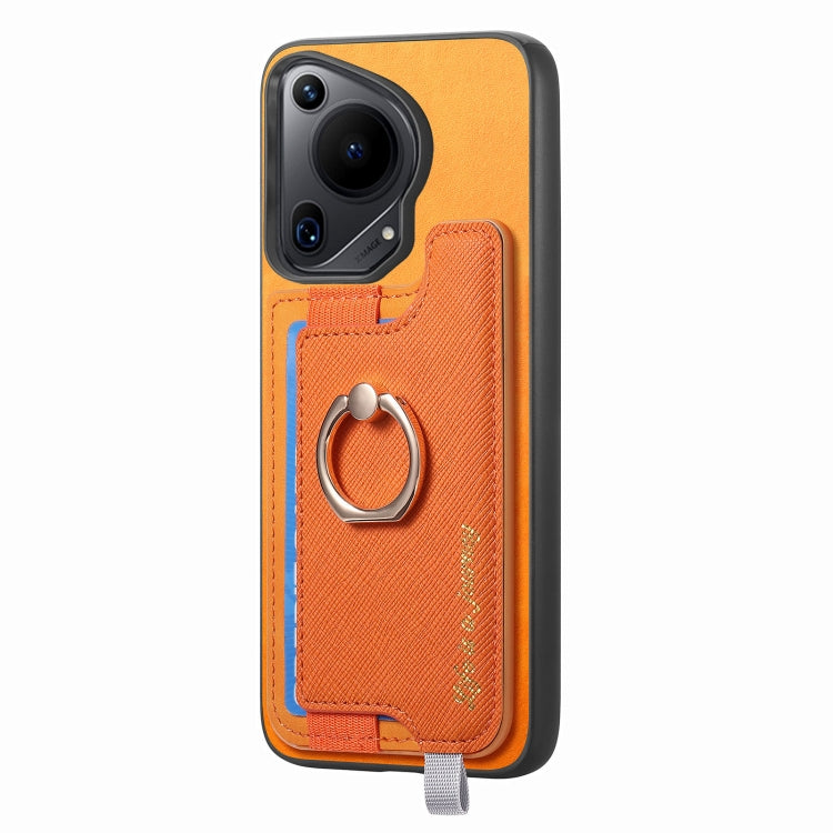 Funda para Teléfono Huawei Pura 70 con Tarjetero y Anillo de Cuero Retro Magsafe (Amarillo)