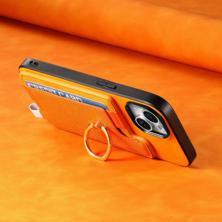 Funda para Teléfono Huawei Pura 70 con Tarjetero y Anillo de Cuero Retro Magsafe (Amarillo)