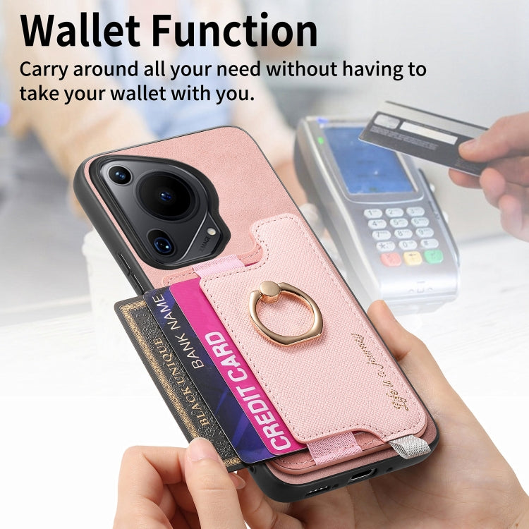 Funda para Teléfono Huawei Pura 70 con Tarjetero y Anillo de Cuero Retro Magsafe (Rosa)