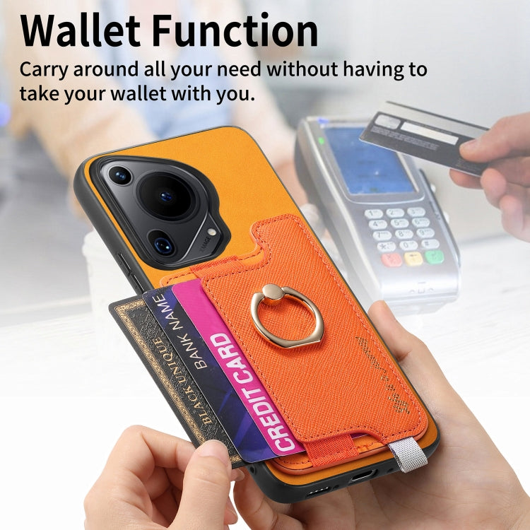 Funda para Teléfono Huawei Pura 70 Pro+ con Tarjetero y Anillo Cuero Diseño Retro (Amarillo)