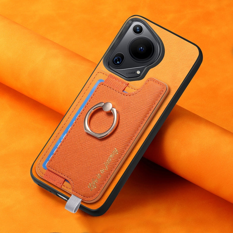 Funda para Teléfono Huawei Pura 70 Pro+ con Tarjetero y Anillo Cuero Diseño Retro (Amarillo)