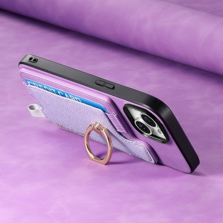 Funda para Teléfono Huawei Pura 70 Pro+ con Tarjetero y Anillo de Cuero Retro (Morado)