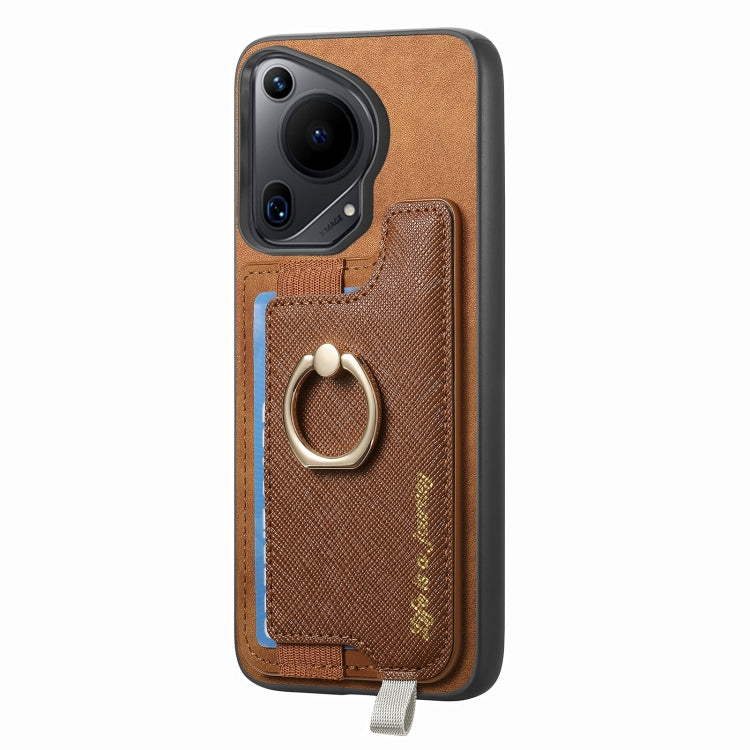 Funda para Teléfono Huawei Pura 70 Pro+ con Tarjetero y Anillo de Cuero Retro (Marrón)