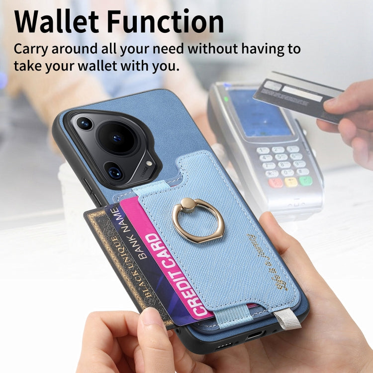 Funda para Teléfono Huawei Pura 70 Ultra con Tarjetero y Anillo de Cuero Retro Magsafe (Azul)