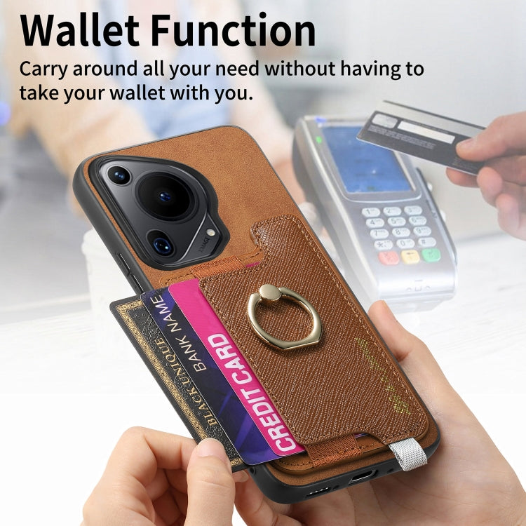 Funda para Teléfono Huawei Pura 70 Ultra con Tarjetero y Anillo Cuero Retro (Marrón)