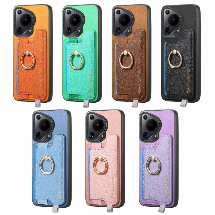 Funda para Teléfono Huawei Pura 70 Pro+ con Tarjetero y Anillo de Cuero Retro (Marrón)