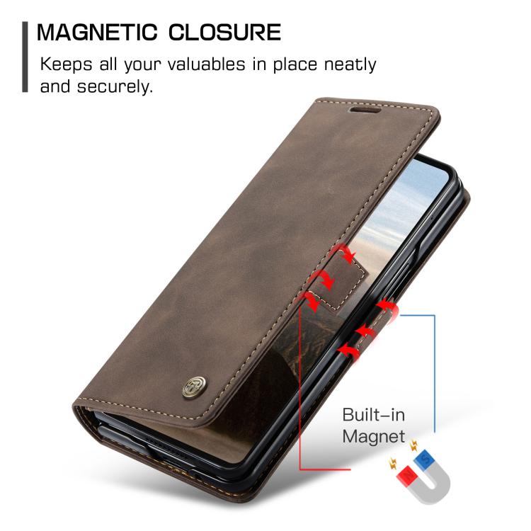 Funda de cuero multifuncional con tapa horizontal CaseMe 013 para Samsung Galaxy Z Fold7 (café)