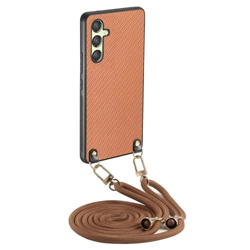 Funda de Cuero Samsung Galaxy A15 Textura Fibra de Carbono con Correa Cruzada (Marrón)