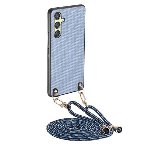 Funda de Cuero para Samsung Galaxy A15 Textura Fibra de Carbono con Correa Cruzada (Azul)