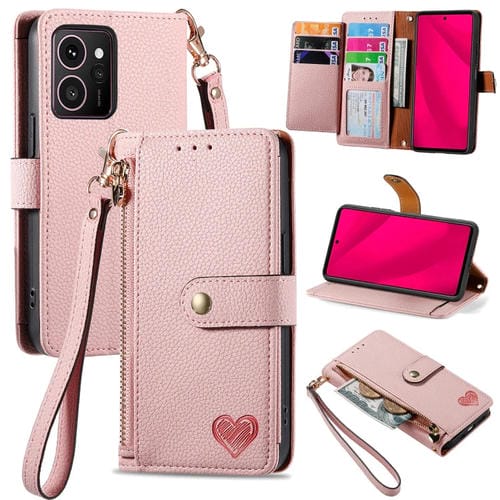 Funda de Cuero para Teléfono HMD Skyline Love con Cordón y Cremallera (Rosa)