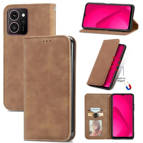 Funda de Cuero con Tapa Magnética para Teléfono HMD Skyline Retro Skin Feel (Marrón)
