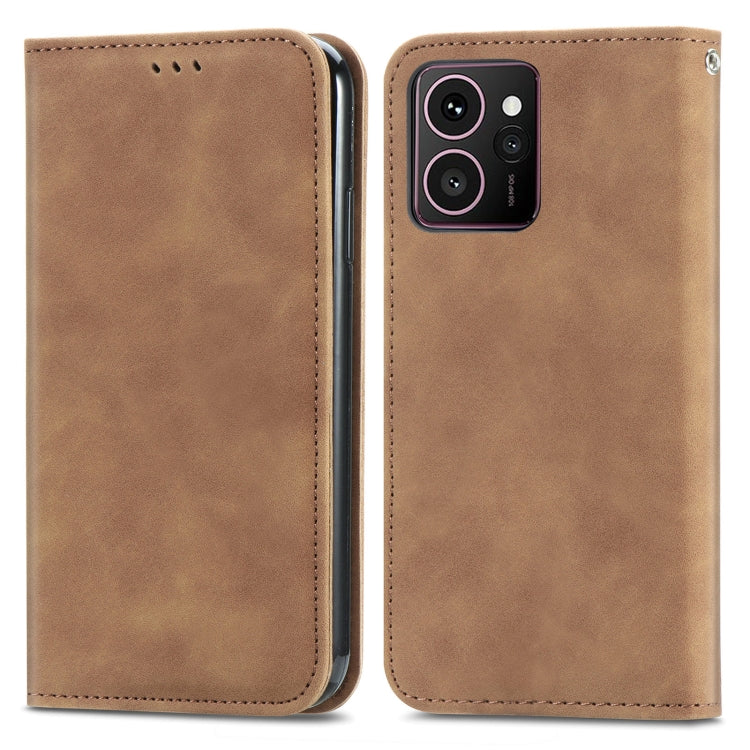 Funda de Cuero con Tapa Magnética para Teléfono HMD Skyline Retro Skin Feel (Marrón)