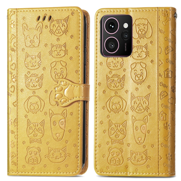 Funda de Cuero con Relieve Gato y Perro para Teléfono HMD Skyline (Amarillo)
